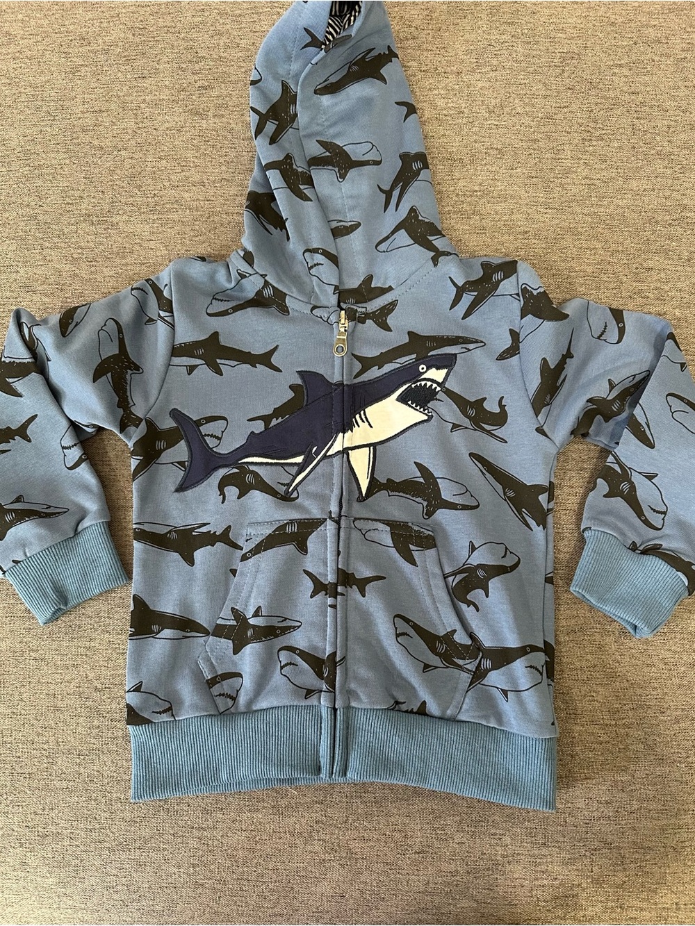 Blue Shark Print Kids Zip Hoodie